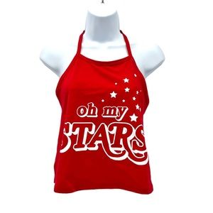 IML Isaac Morris Oh My Stars Festive Graphic Halter Top Red White